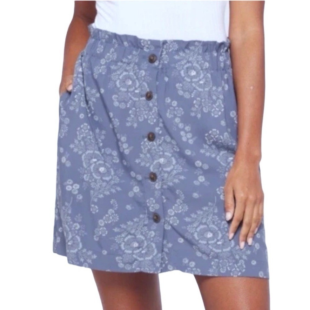 Madewell Women's Floral Button Front Mini Skirt Size M Blue‎ White Spring Boho